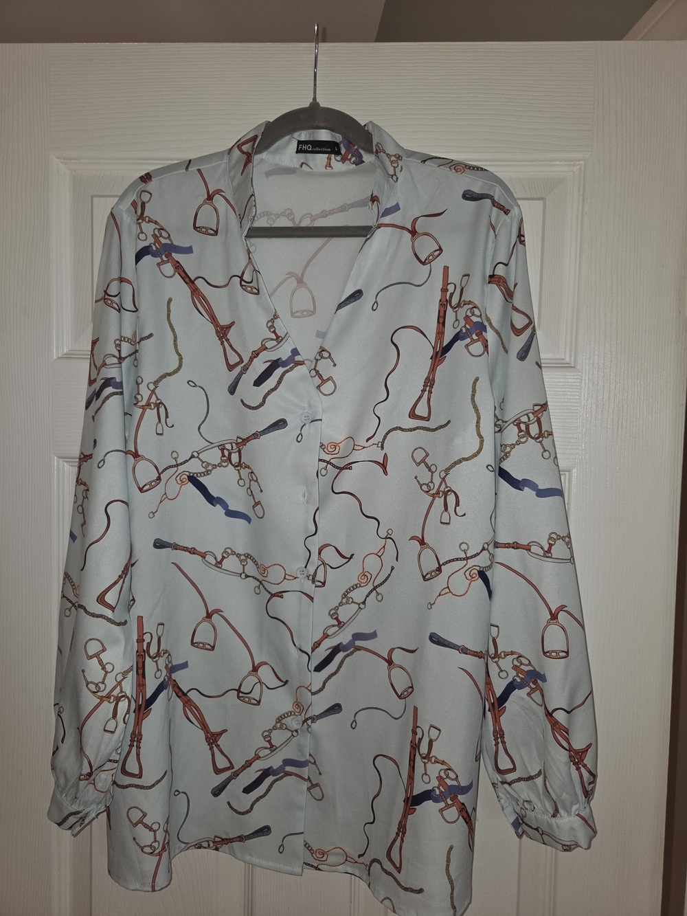 Light Blue Equestrian Print Button-Up Shirt